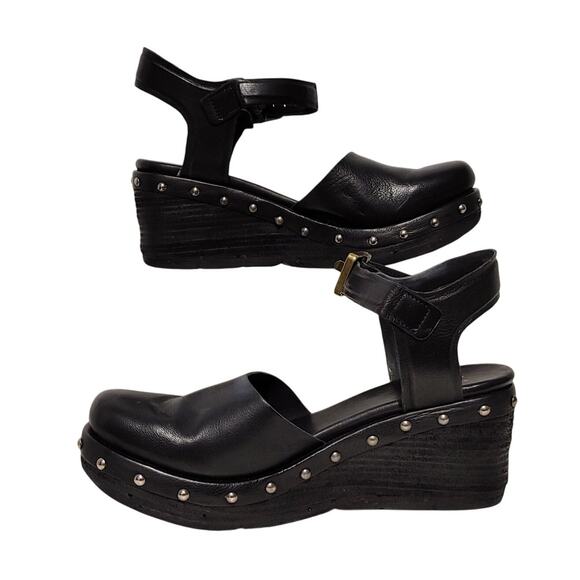 A.S.98 Pietro Wedge Heel Pumps Round Toe Studded Black Womens US 8.5 EU 39 UK 6 - Picture 4 of 12